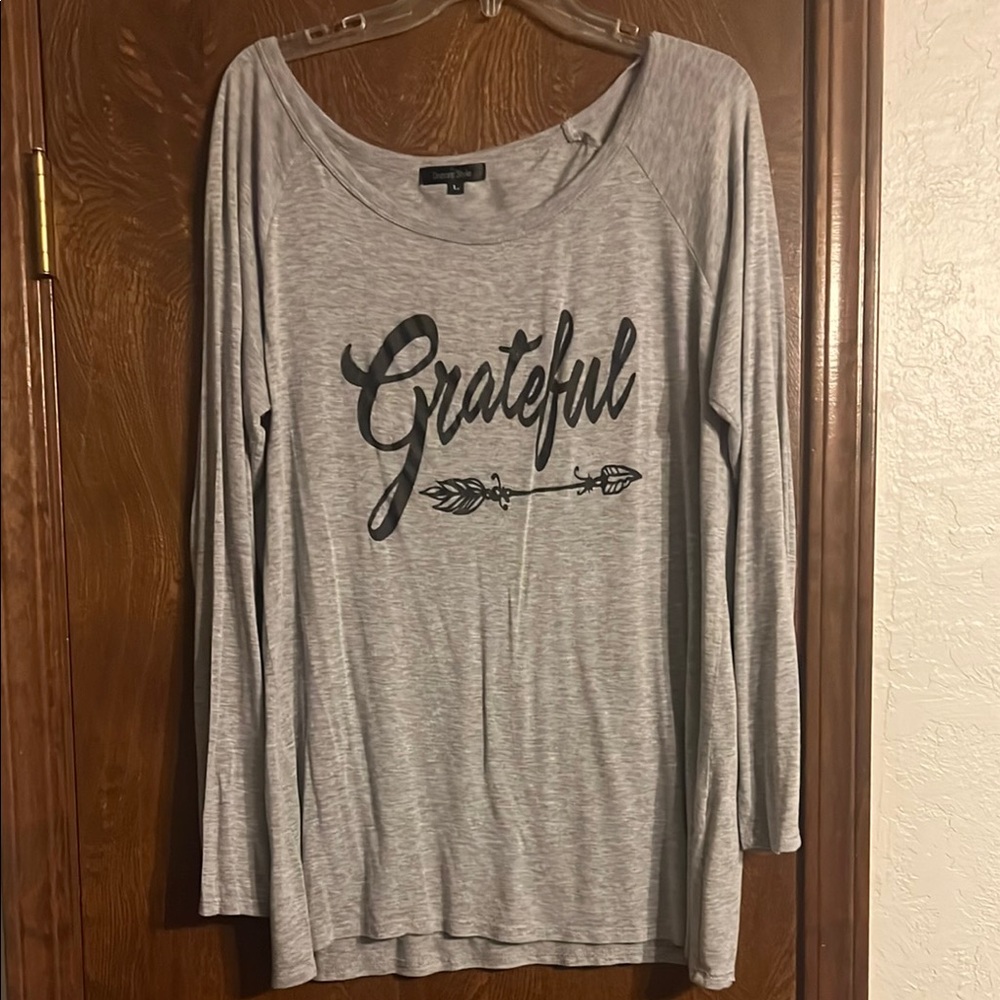 Gray Long Sleeve 'Grateful' Top